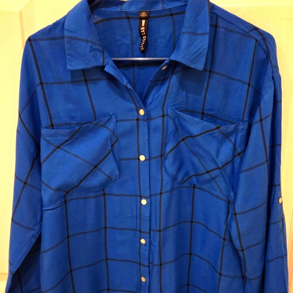 DESIGN  LAB WOMENS CASUAL BLOUSE/TOP/ SZ S/P/ ROYAL BLUE/ BETTER THAN EXCELLENT